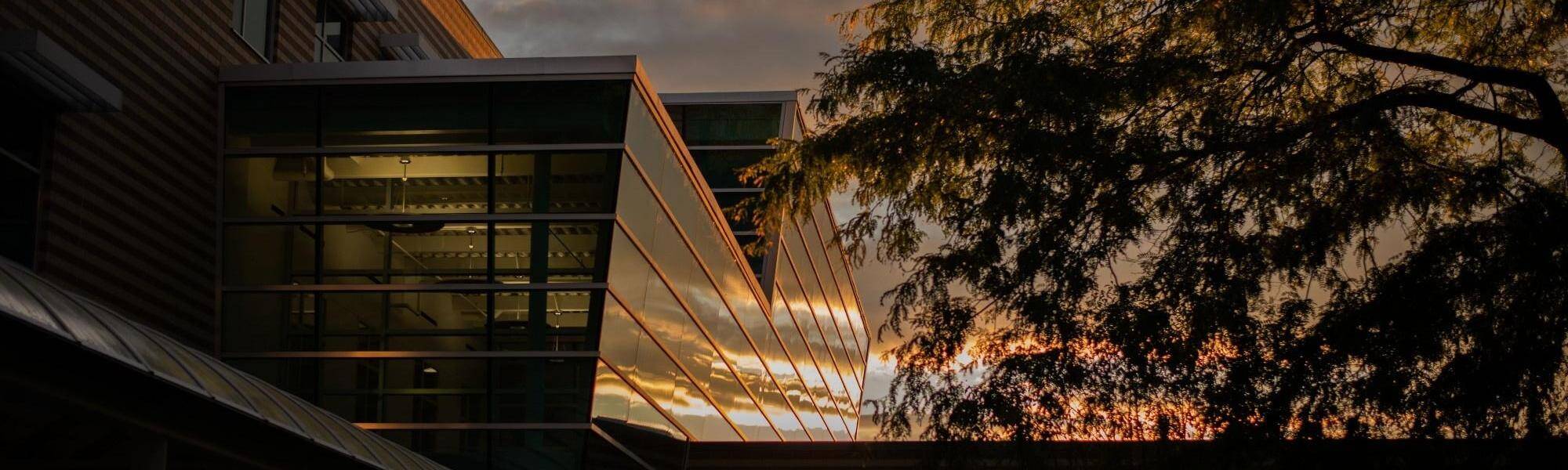 sunset reflections on Lake Ontario Hall